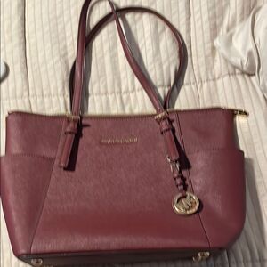 Michael Kors Leather Tote with Gold Hardware Maroon Satchel